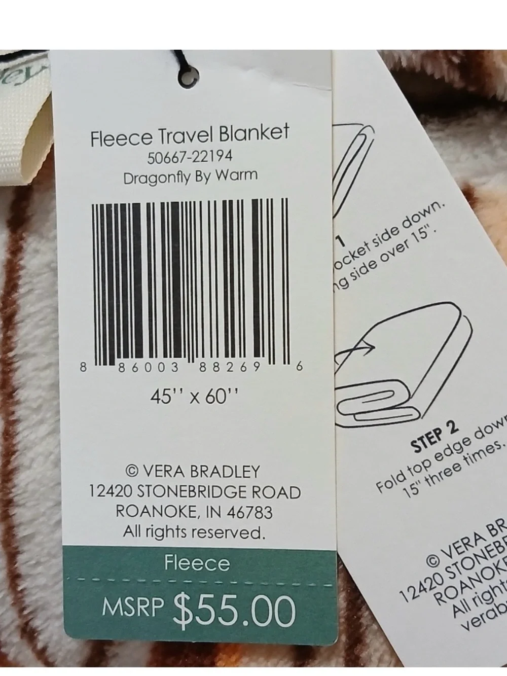 Vera Bradley Orange Brown Cream Plush Throw Blanket